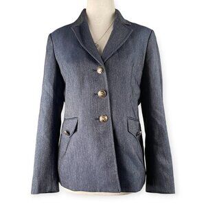 KASPER Blazer Womens 4 Petite Navy Button Front Notch Lapel Office Career Work